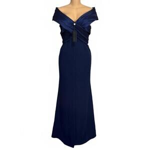 Tadashi Shoji Baxter Portrait Collar Gown‎ Navy Blue